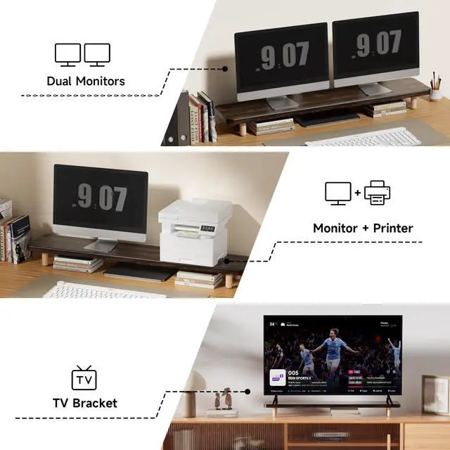 Alt view image 5 of 7 - Dual Monitor Stand Riser, 39 Inch Extra Long Wooden Desktop Monitor Riser with Storage for 2 Monitors Ultra Strong Desk Shelf Organizer Riser Ergonomic for 2 Screens/Laptop/PC/TV/Printer