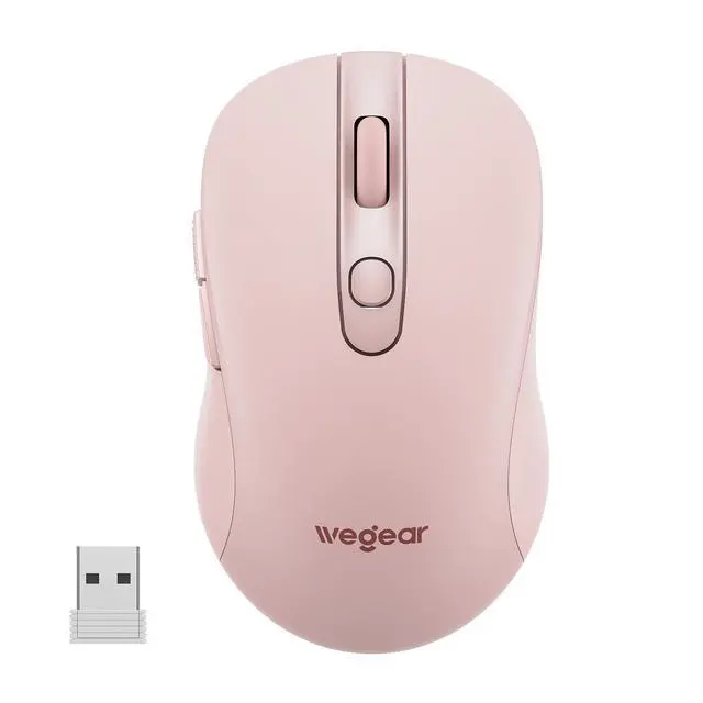Main image of USB Wireless Mouse for Laptop PC Mac, 2.4GHz Cordless Mouse with 6 Buttons, 5-Level Adjustable 4000 DPI, Ergonomic Portable Optical Computer Mice, 24-Month Battery Life-Pink