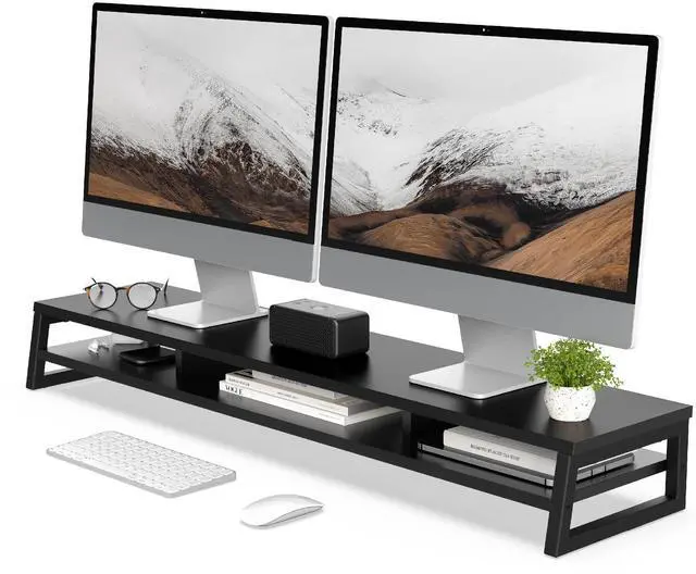 Main image of Dual Monitor Stand for Desk, 42.5in Large Monitor Riser for 2 Monitors, 2 Tier Computer Office Desk Top Shelf, Desktop Storage Stand for Laptop, PC, Computer, Printer