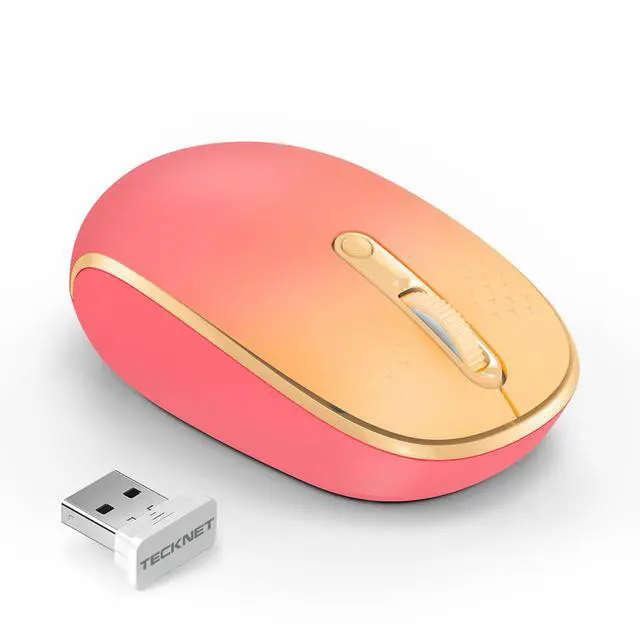 Main image of Wireless Mouse, 2.4G Quiet Computer Mouse with USB Receiver, 4 Buttons Portable Cordless Mice for Chromebook, Laptop, PC, Mac, 800/1200/1600 DPI - Red-Pink Gradient