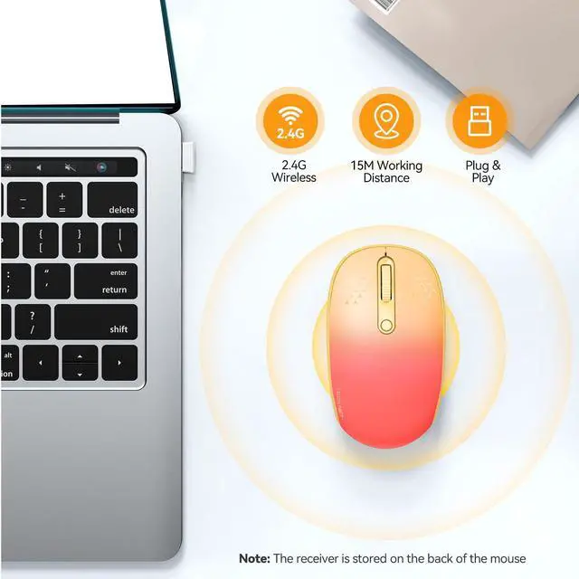 Alt view image 2 of 7 - Wireless Mouse, 2.4G Quiet Computer Mouse with USB Receiver, 4 Buttons Portable Cordless Mice for Chromebook, Laptop, PC, Mac, 800/1200/1600 DPI - Red-Pink Gradient