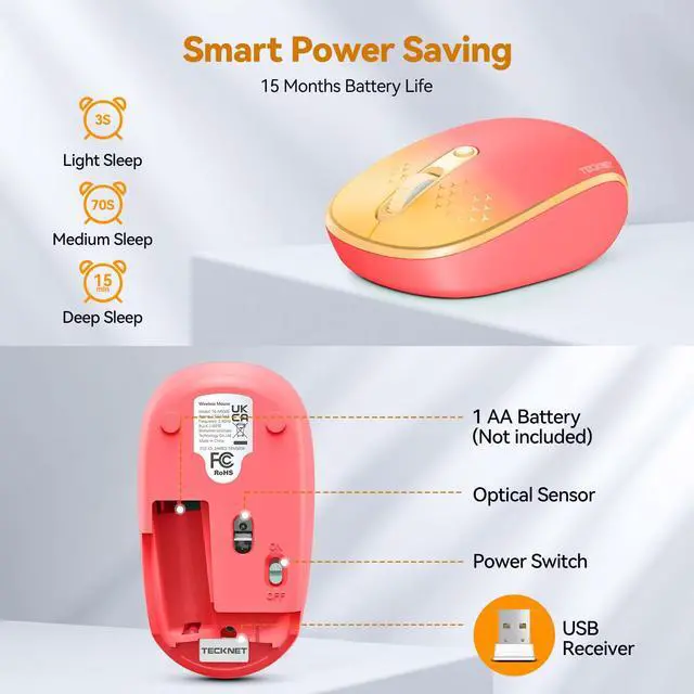 Alt view image 6 of 7 - Wireless Mouse, 2.4G Quiet Computer Mouse with USB Receiver, 4 Buttons Portable Cordless Mice for Chromebook, Laptop, PC, Mac, 800/1200/1600 DPI - Red-Pink Gradient