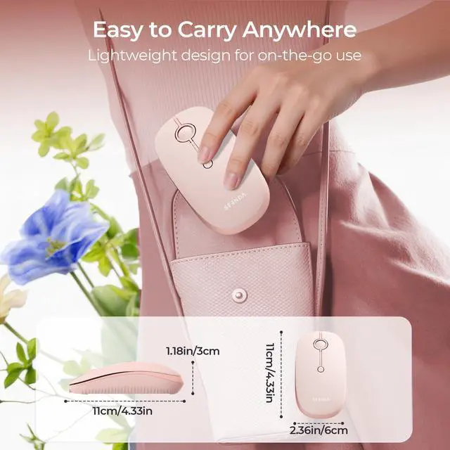 Alt view image 7 of 7 - MOU001 Bluetooth Wireless Mouse, 3-Device Connection (USB & Dual Bluetooth), Ergonomic Mouse for Laptop, Rechargeable Quiet Click Computer Mouse, 3-Level DPI for Windows, Mac Chromebook,pink