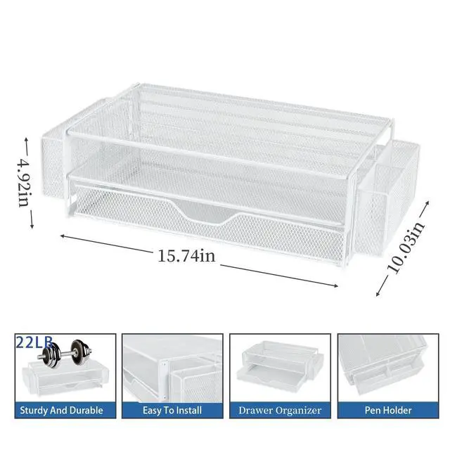 Alt view image 4 of 7 - Computer Monitor Stands Riser2-Tier Desk Organizers and Accessories, Office Desk Accessories Organizer with Drawers and 2 Pen Holder for Office Supplies (White)