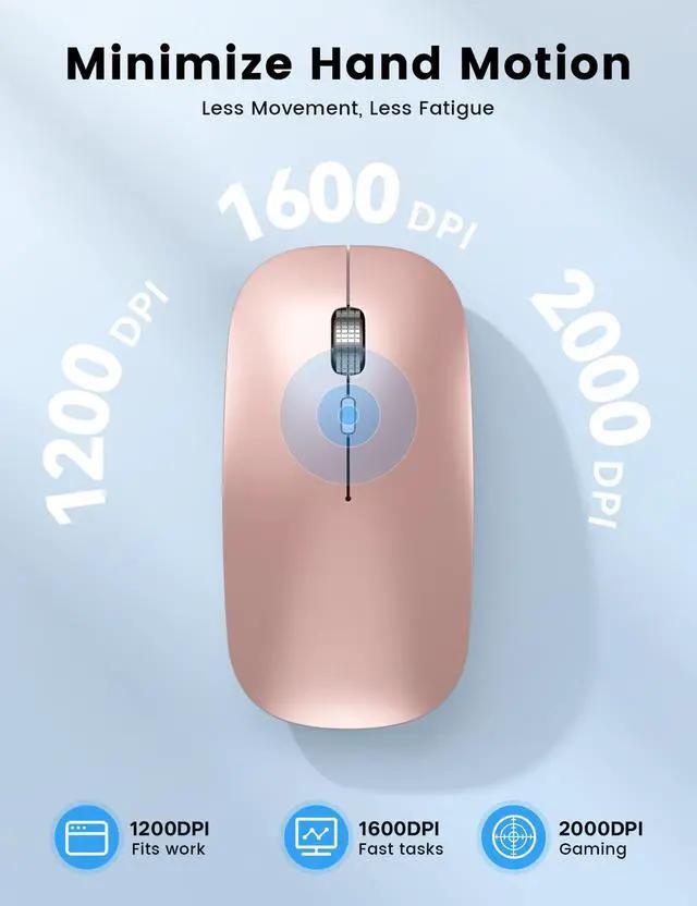 Alt view image 4 of 7 - M31 Bluetooth Mouse for MacBook Pro/Air, iPad - Rechargeable Tri-Mode Wireless Mouse for 3 Devices (BT 5.2 + 2.4G), Portable Silent Computer Mouse for Surface, Windows, Rose Gold