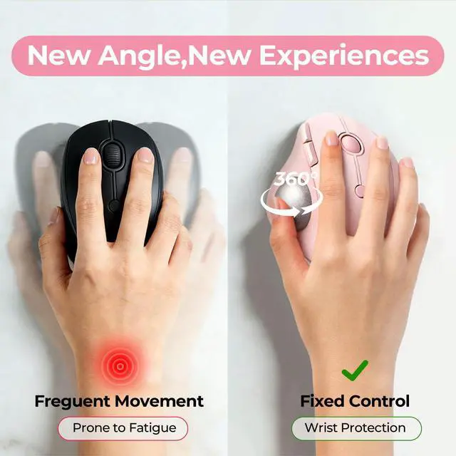 Alt view image 3 of 7 - Wireless Trackball Mouse, Ergonomic Bluetooth Rollerball Mouse Rechargeable, 3 Device Connection Optical Mice Adjustable DPI Thumb Control Mice Compatible for PC/Laptop/Windows/Mac - Rose Pink