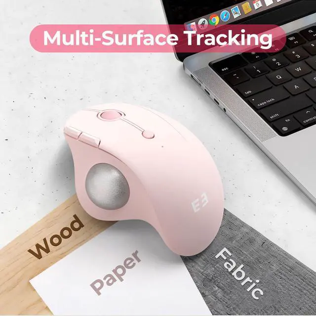 Alt view image 4 of 7 - Wireless Trackball Mouse, Ergonomic Bluetooth Rollerball Mouse Rechargeable, 3 Device Connection Optical Mice Adjustable DPI Thumb Control Mice Compatible for PC/Laptop/Windows/Mac - Rose Pink