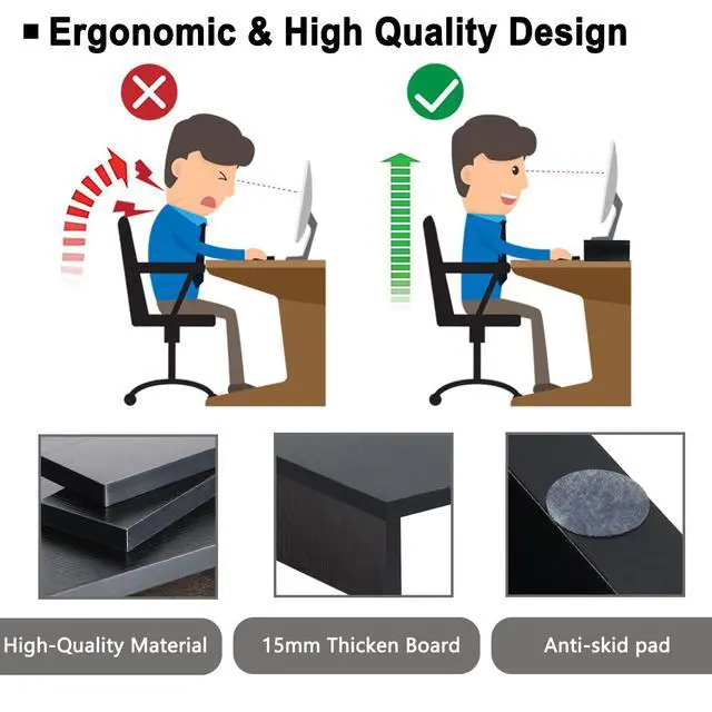 Alt view image 3 of 7 - 2 Pack Monitor Stand Riser-20 inch, Black Desktop Stand for PC/TV/Laptop/Printer, Keyboard Shelf Organizer Wood Monitor Riser with Storage