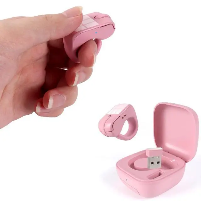 Main image of Mini Bluetooth Wireless Mouse Dual Mode Finger & Ring Touchpad Design, Rechargeable with Charging Case for PC, Laptops, Tablets & Smartphones Ideal for Remote Control, Page Turning,Travel (Pink)