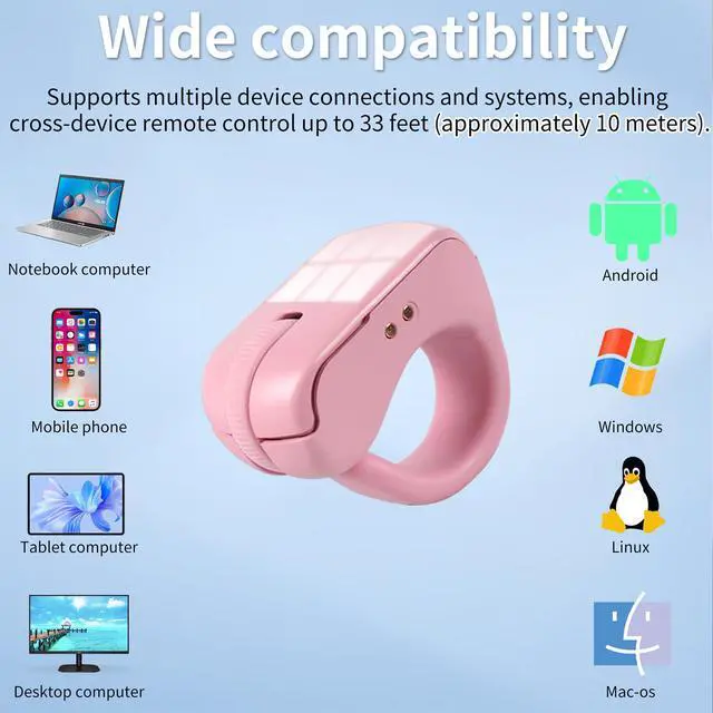 Alt view image 4 of 7 - Mini Bluetooth Wireless Mouse Dual Mode Finger & Ring Touchpad Design, Rechargeable with Charging Case for PC, Laptops, Tablets & Smartphones Ideal for Remote Control, Page Turning,Travel (Pink)