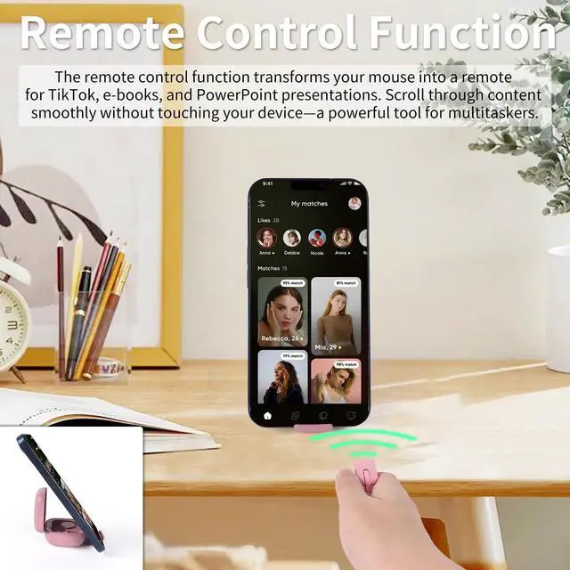 Alt view image 5 of 7 - Mini Bluetooth Wireless Mouse Dual Mode Finger & Ring Touchpad Design, Rechargeable with Charging Case for PC, Laptops, Tablets & Smartphones Ideal for Remote Control, Page Turning,Travel (Pink)