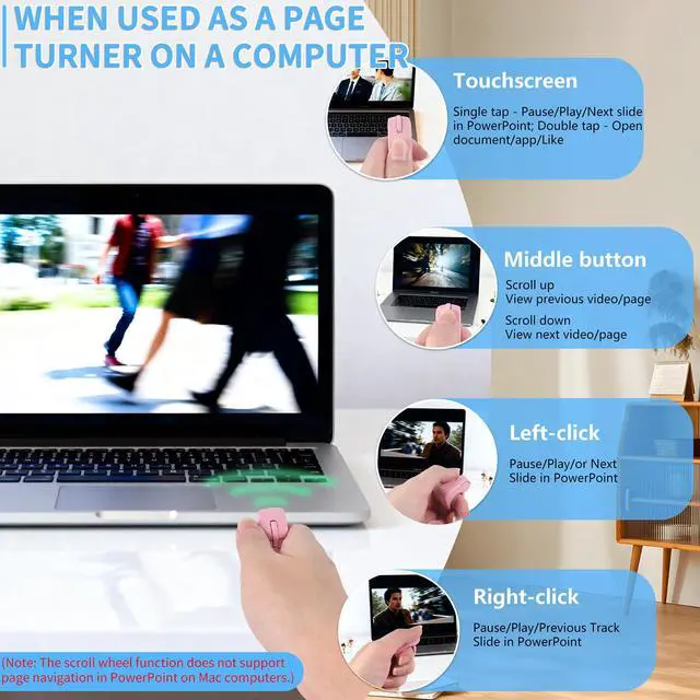 Alt view image 6 of 7 - Mini Bluetooth Wireless Mouse Dual Mode Finger & Ring Touchpad Design, Rechargeable with Charging Case for PC, Laptops, Tablets & Smartphones Ideal for Remote Control, Page Turning,Travel (Pink)