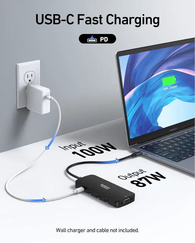 Alt view image 5 of 7 - USB C Docking Station Dual HDMI Monitor Adapter, Selore USB C Hub 3 Monitors with Dual HDMI, Displayport, VGA, 100W PD Charging, 3USB 2.0 Ports Adapter for Dell XPS,HP, Lenovo,etc(Black)