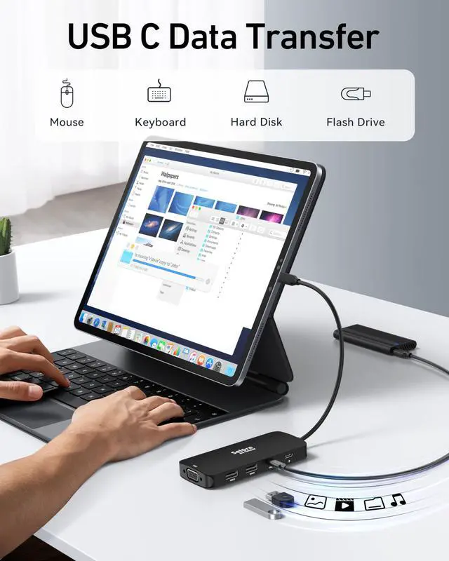 Alt view image 6 of 7 - USB C Docking Station Dual HDMI Monitor Adapter, Selore USB C Hub 3 Monitors with Dual HDMI, Displayport, VGA, 100W PD Charging, 3USB 2.0 Ports Adapter for Dell XPS,HP, Lenovo,etc(Black)