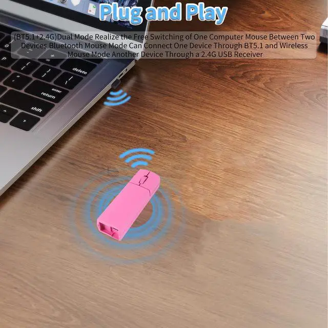 Alt view image 3 of 6 - Wireless Mini Finger Mouse - Silent Dual-Mode Bluetooth & 2.4GHz, Ergonomic Portable PC Mouse with Case, Compatible with MacBook and Chromebook (Pink)