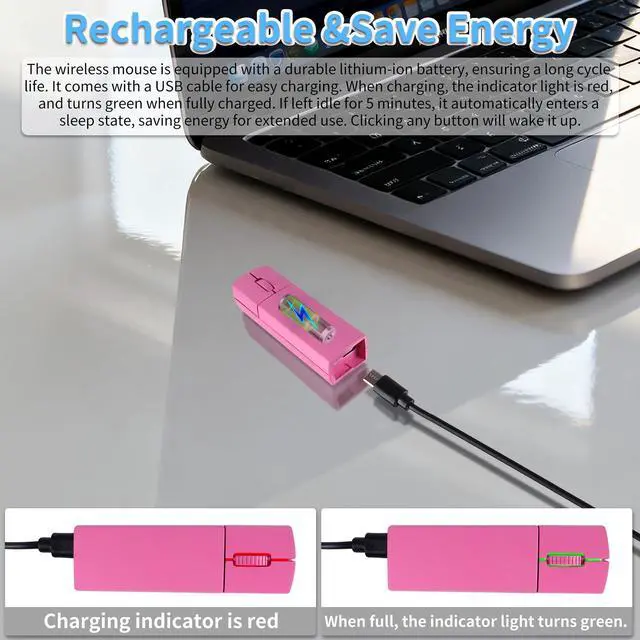 Alt view image 4 of 6 - Wireless Mini Finger Mouse - Silent Dual-Mode Bluetooth & 2.4GHz, Ergonomic Portable PC Mouse with Case, Compatible with MacBook and Chromebook (Pink)