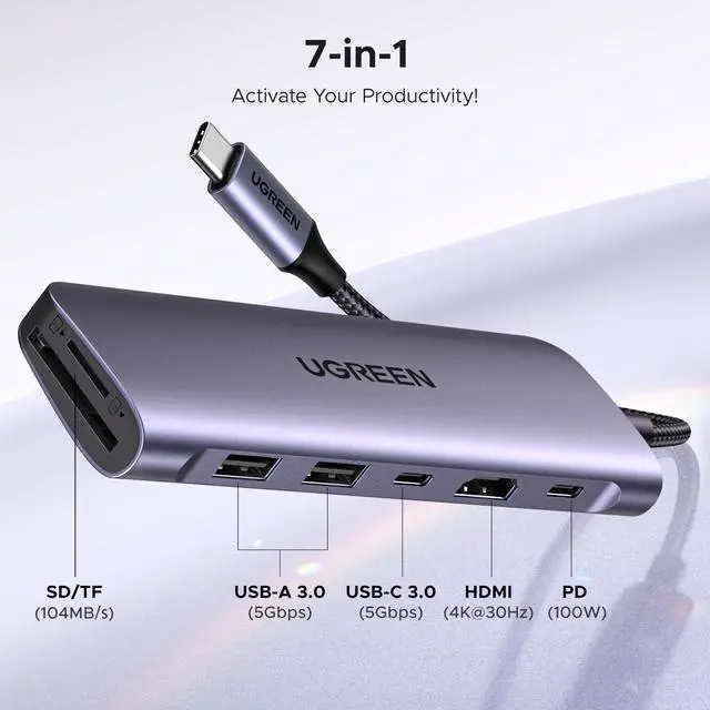 Alt view image 2 of 7 - USB C Hub for Laptop Revodok 7 in 1 Dock 4K HDMI to USB C Adapter