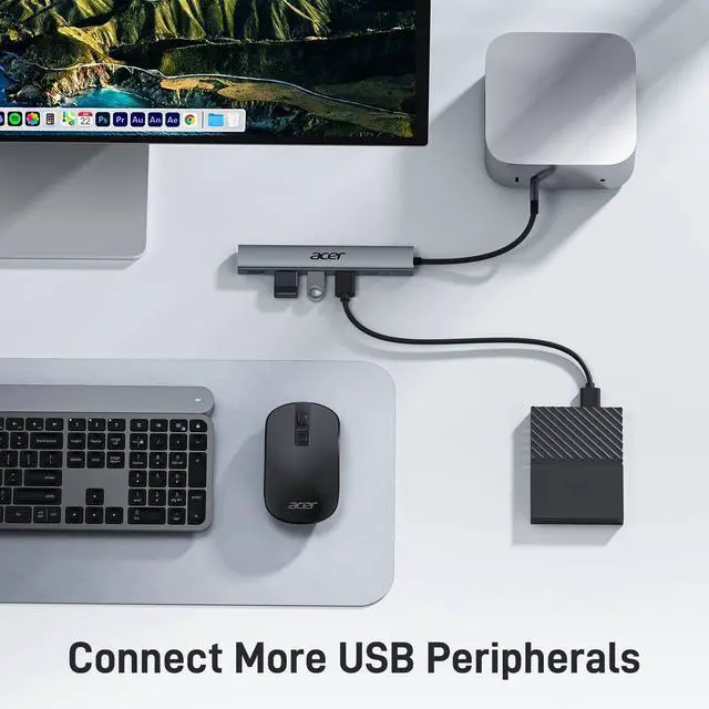 Alt view image 3 of 7 - 5 in 1 USB C Hub with 4K HDMI, 100W Power Delivery, 3 USB A Data Ports, USB C to HDMI Multiport Adapter for Laptop, PC, Tablet, MacBook Neo/Pro/Air, iPad Pro/Air, iMac, iPhone 17/16/15