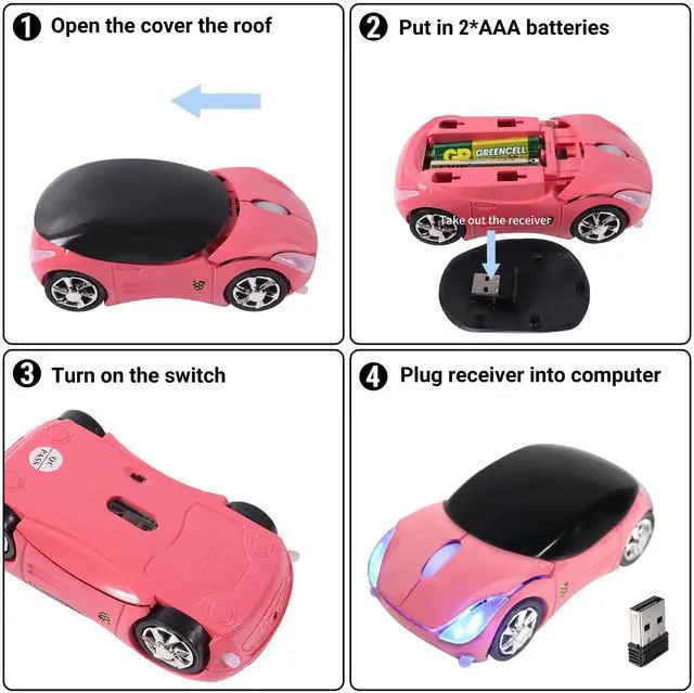 Alt view image 6 of 7 - Wireless 3D Sports Car Shape Ergonomic Optical Mini Mouse for Kids & Laptop PC - Mouse Case (Pink)