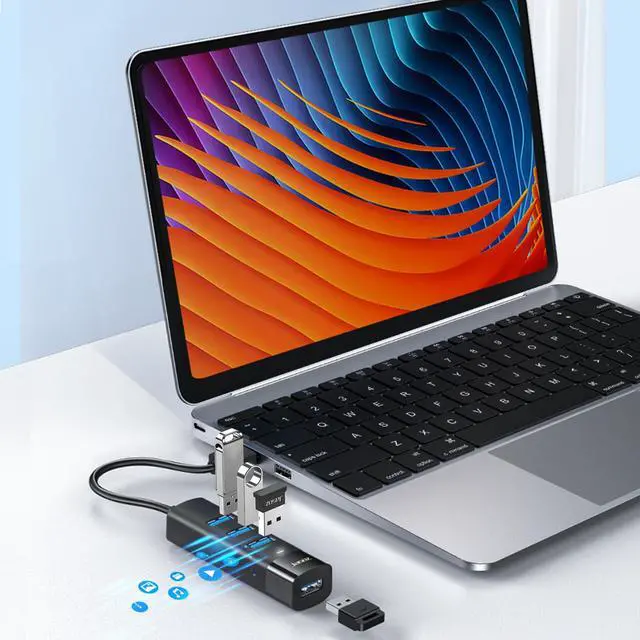 Alt view image 5 of 7 - Long USB C Hub 4-Port, USB 3.0 Splitter with 3ft Extended Cable, Type-C Power Delivery Pass-Through Port, Portable Data Hub for Laptop, Desktop, MacBook, Surface,Windows(USB-C/3Ft)