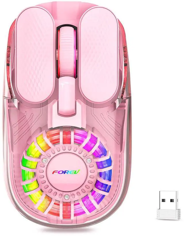 Main image of Wireless Bluetooth Mouse, Transparent BT+2.4G Dual-Mode Gaming Mouse with Magnetic Top Cover, Rechargeable RGB Backlit Computer Mouse for Laptop, PC, MacBook, iPad (Pink)