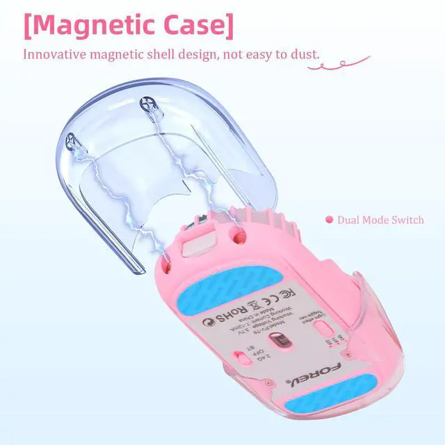Alt view image 5 of 7 - Wireless Bluetooth Mouse, Transparent BT+2.4G Dual-Mode Gaming Mouse with Magnetic Top Cover, Rechargeable RGB Backlit Computer Mouse for Laptop, PC, MacBook, iPad (Pink)