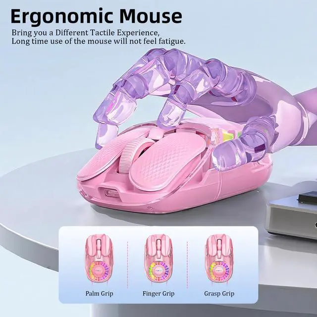 Alt view image 7 of 7 - Wireless Bluetooth Mouse, Transparent BT+2.4G Dual-Mode Gaming Mouse with Magnetic Top Cover, Rechargeable RGB Backlit Computer Mouse for Laptop, PC, MacBook, iPad (Pink)