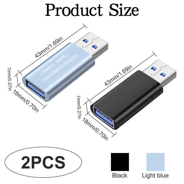Alt view image 7 of 7 - USB Data Blocker USB Type-A 3.0 Data Defender Only for Quick Charge Protect Against Juice Jacking Secure Adapter Refuse Hacking for Smartphones Tablets Laptops - 2PCS