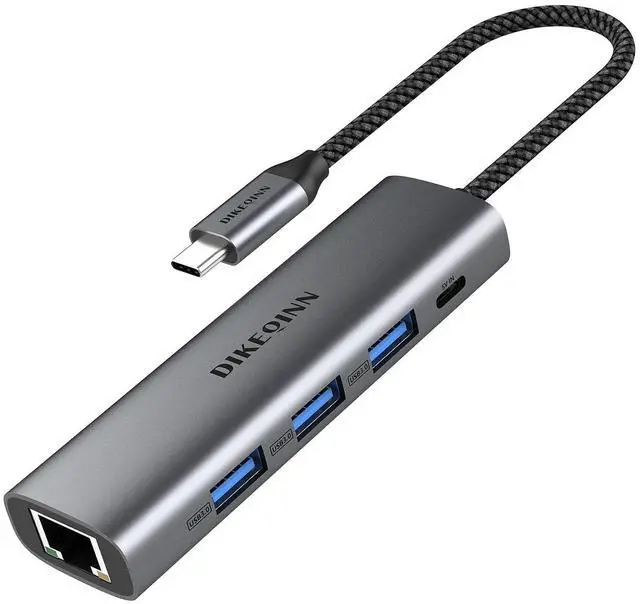 Main image of 5-in-1 USB C or USB A Hub with Gigabit Ethernet, Aluminum Type-C to RJ45 Adapter, 3 USB 3.0 Ports & 5V Power Port, for MacBook Pro/Air, Dell XPS, Surface, PC
