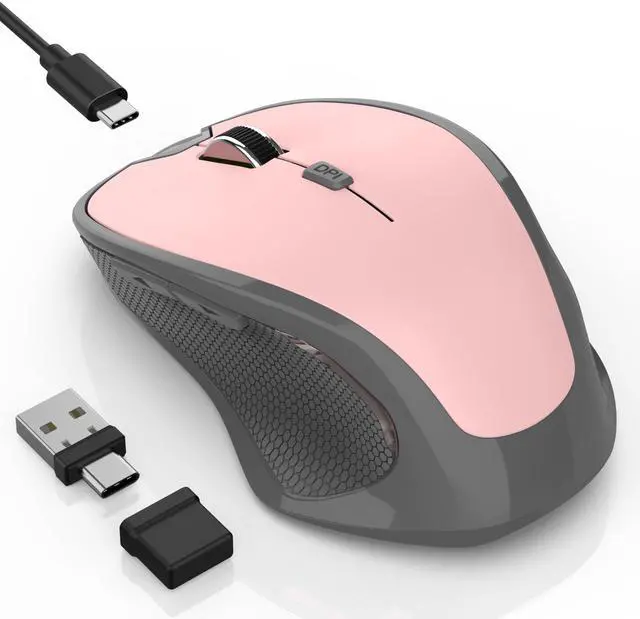 Main image of Bluetooth Wireless Mouse for Mac MacBook Air iPad Pro PC, Ergonomic Rechargeable Computer Mouse with Jiggler Mode, 3 DPI Levels & Forward/Back Buttons Laptop Mice for Office/Home/School, Pink