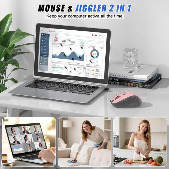 Alt view image 2 of 7 - Bluetooth Wireless Mouse for Mac MacBook Air iPad Pro PC, Ergonomic Rechargeable Computer Mouse with Jiggler Mode, 3 DPI Levels & Forward/Back Buttons Laptop Mice for Office/Home/School, Pink