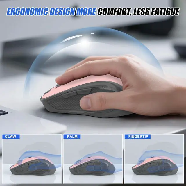 Alt view image 7 of 7 - Bluetooth Wireless Mouse for Mac MacBook Air iPad Pro PC, Ergonomic Rechargeable Computer Mouse with Jiggler Mode, 3 DPI Levels & Forward/Back Buttons Laptop Mice for Office/Home/School, Pink