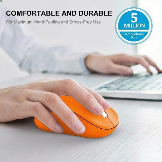 Alt view image 2 of 6 - 2.4G Wireless Mouse for Laptop, Ergonomic Computer Mouse with USB Receiver and Type-C Adapter, 3 Adjustable Levels DPI, 6 Button Cordless Wireless Mice (Orange)