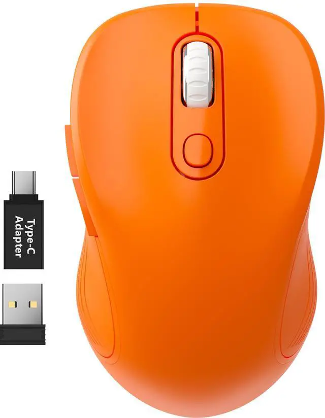 Main image of 2.4G Wireless Mouse for Laptop, Ergonomic Computer Mouse with USB Receiver and Type-C Adapter, 3 Adjustable Levels DPI, 6 Button Cordless Wireless Mice (Orange)