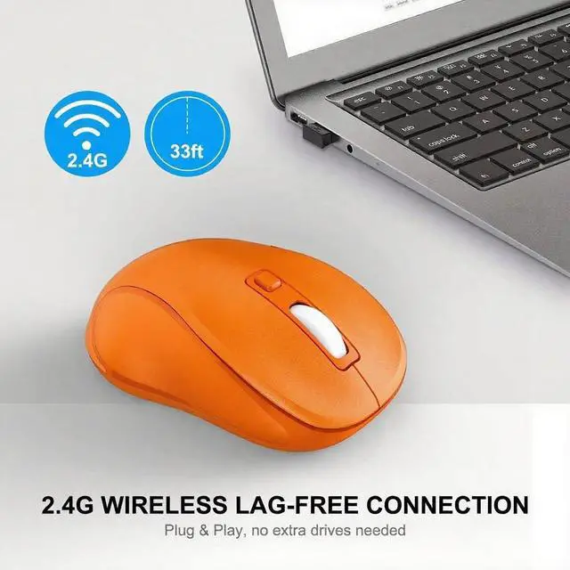 Alt view image 5 of 6 - 2.4G Wireless Mouse for Laptop, Ergonomic Computer Mouse with USB Receiver and Type-C Adapter, 3 Adjustable Levels DPI, 6 Button Cordless Wireless Mice (Orange)