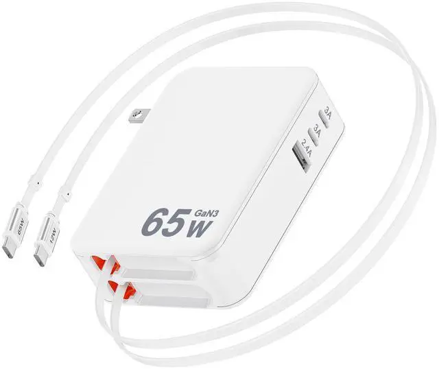 Main image of 65W Retractable Wall Charger,5 in 1 Retractable Phone Charger Wall Plug with 3 USB Ports, 3.9FT PD USB C Chargers Block Fast Charging for iPhone 17 16 15,MacBook Pro/Air,Galaxy 24 23,Pixel,Travel