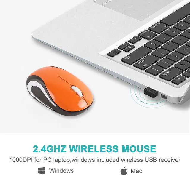 Alt view image 2 of 7 - Wireless Mouse Cute Mini Computer Mouse Small Size Pocket Portable Compact Travel USB Optical Mice 3 Buttons 1000 DPI Cordless Mouse for Laptop PC Computer Notebook MacBook Kids Girl Gift (Orange)