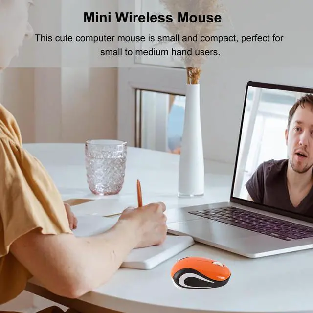 Alt view image 4 of 7 - Wireless Mouse Cute Mini Computer Mouse Small Size Pocket Portable Compact Travel USB Optical Mice 3 Buttons 1000 DPI Cordless Mouse for Laptop PC Computer Notebook MacBook Kids Girl Gift (Orange)