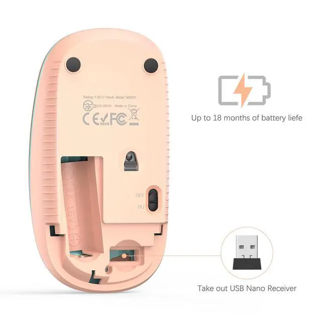 Alt view image 5 of 7 - Wireless Mouse, 2.4G Slim Portable Computer Mice with Nano Receiver for Notebook, PC, Laptop, Computer (Orange to Green)