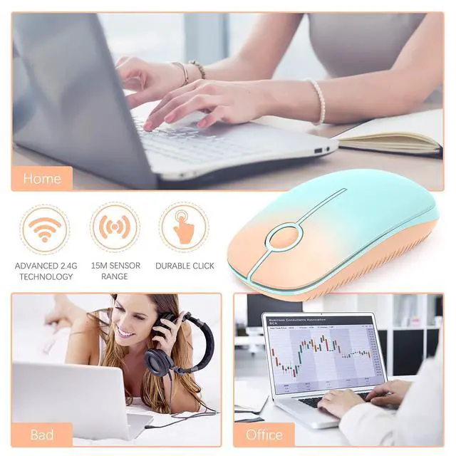 Alt view image 6 of 7 - Wireless Mouse, 2.4G Slim Portable Computer Mice with Nano Receiver for Notebook, PC, Laptop, Computer (Orange to Green)