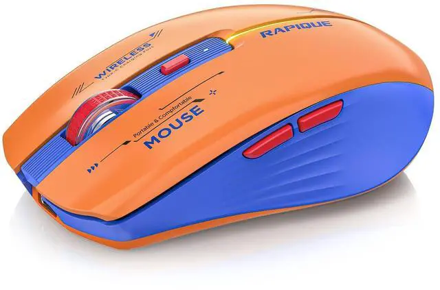 Main image of Bluetooth Wireless Mouse - (BT1/BT2+USB Receiver) Dual Mode, Rechargeable, Quiet Click, Multi-Device Compatibility for Laptop, Computer, MacBook, Tablet (Blue and Orange)