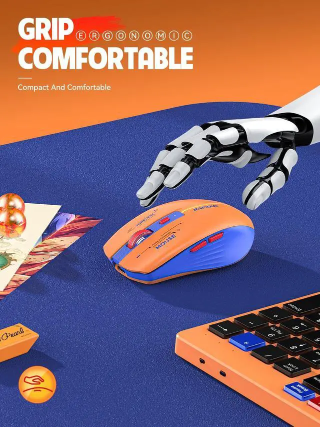 Alt view image 2 of 7 - Bluetooth Wireless Mouse - (BT1/BT2+USB Receiver) Dual Mode, Rechargeable, Quiet Click, Multi-Device Compatibility for Laptop, Computer, MacBook, Tablet (Blue and Orange)