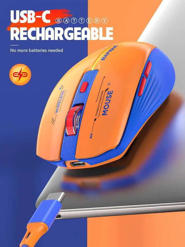 Alt view image 4 of 7 - Bluetooth Wireless Mouse - (BT1/BT2+USB Receiver) Dual Mode, Rechargeable, Quiet Click, Multi-Device Compatibility for Laptop, Computer, MacBook, Tablet (Blue and Orange)