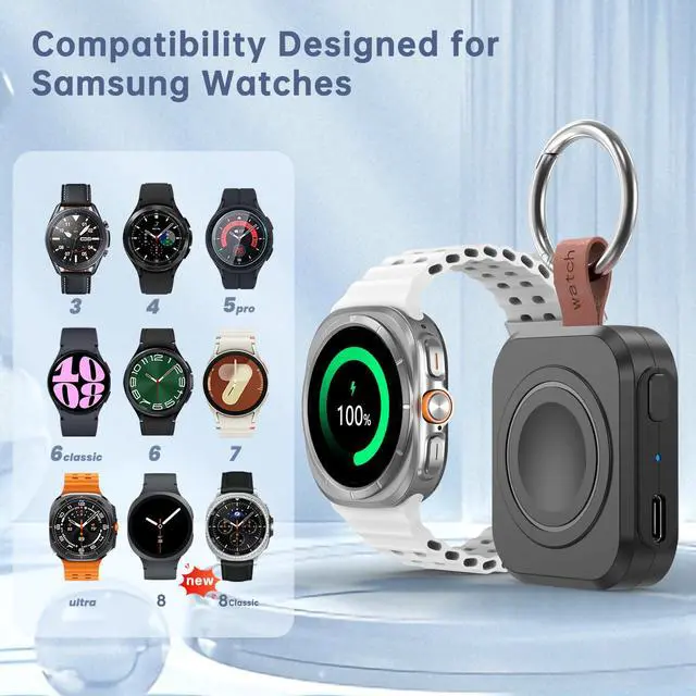 Alt view image 2 of 7 - for Samsung Galaxy Watch Charger,1200mAh Portable Charger for Samsung Galaxy Watch 8/8 Classic/7/Ultra/6/6 Classic/5/5 Pro/4/3,Active 2/1 (Black)