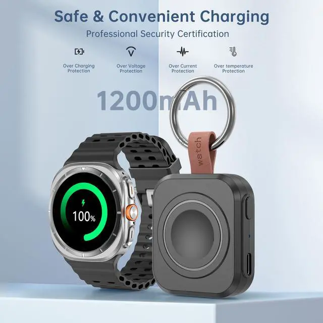 Alt view image 3 of 7 - for Samsung Galaxy Watch Charger,1200mAh Portable Charger for Samsung Galaxy Watch 8/8 Classic/7/Ultra/6/6 Classic/5/5 Pro/4/3,Active 2/1 (Black)