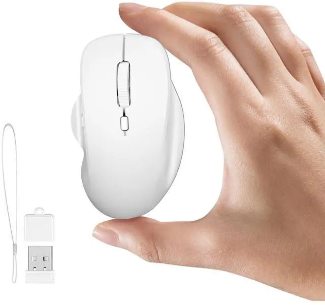 Main image of Mini Wireless Bluetooth Mouse for Travel, Silent Rechargeable Computer Mouse for Laptop, Small Portable BT5.1/5.0 & 2.4Ghz with USB Receiver and Type C Adapter - White
