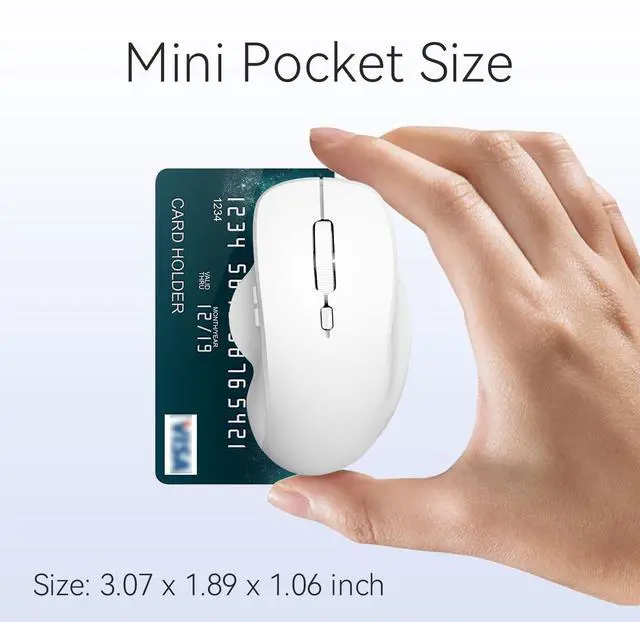 Alt view image 6 of 7 - Mini Wireless Bluetooth Mouse for Travel, Silent Rechargeable Computer Mouse for Laptop, Small Portable BT5.1/5.0 & 2.4Ghz with USB Receiver and Type C Adapter - White