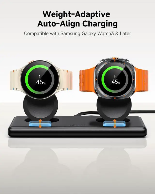 Alt view image 3 of 7 - Dual Charger for Samsung Watch 8/8 Classic/Ultra (2025)/7/Ultra/FE/6/6 Classic/5/5 Pro/4/3/Active 2/Active, Portable Wireless Charging Dock for 2 Galaxy Watches, SwanScout 507DS