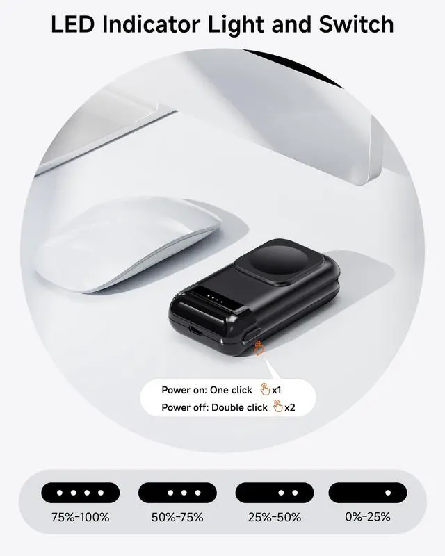 Alt view image 4 of 7 - Portable Watch Charger for Samsung Galaxy Watch8/8Classic/Ultra (2025)/7/Ultra/6/5, 6000 mAh Watch and Phone Charger for Samsung Galaxy S26 Ultra/S26+/S26/S25/S24/S23/Z Fold7/Flip7