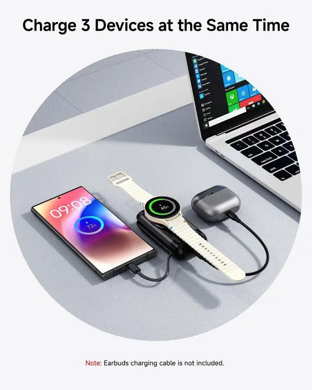 Alt view image 6 of 7 - Portable Watch Charger for Samsung Galaxy Watch8/8Classic/Ultra (2025)/7/Ultra/6/5, 6000 mAh Watch and Phone Charger for Samsung Galaxy S26 Ultra/S26+/S26/S25/S24/S23/Z Fold7/Flip7
